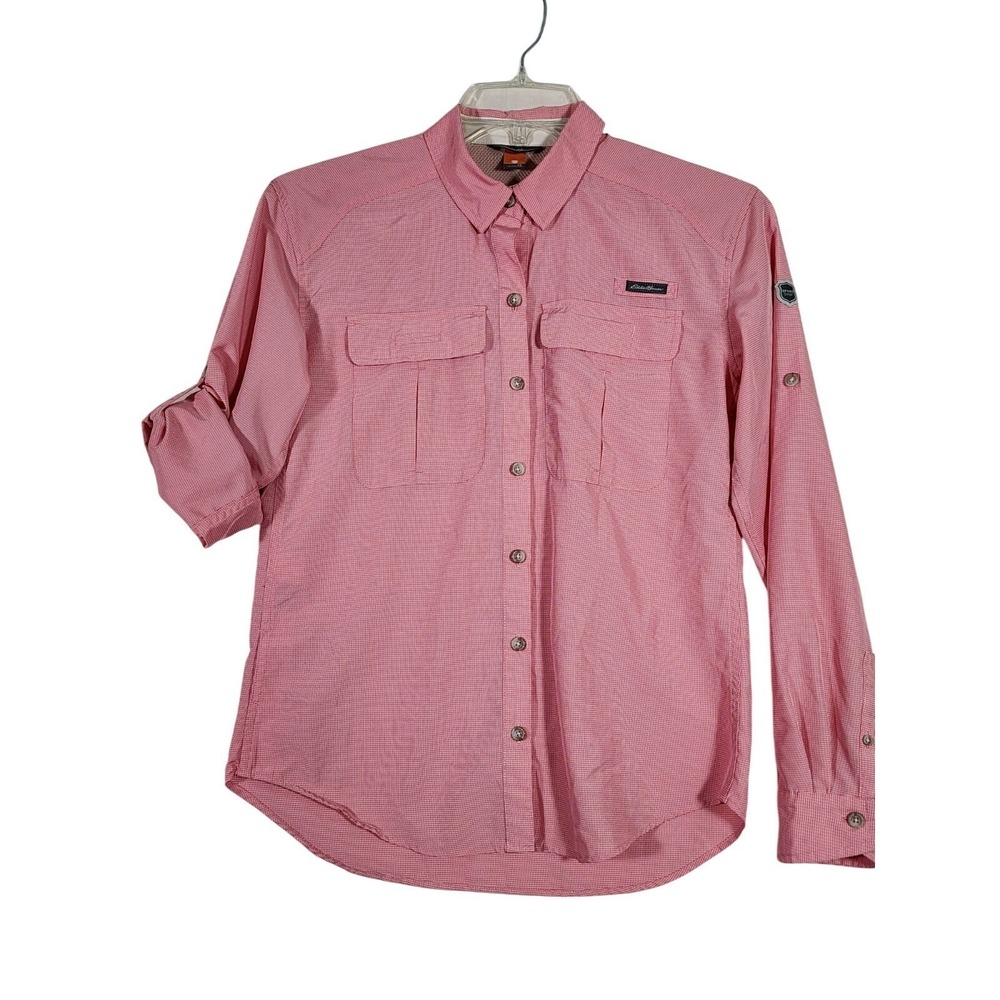 Eddie Bauer Womens XS Shirt Pink Check Vented Fishing Hiking Outdoor Nature